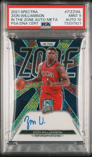 2021-22 Panini Spectra Zion Williamson In The Zone Autographs Meta #ITZ-ZWL card image