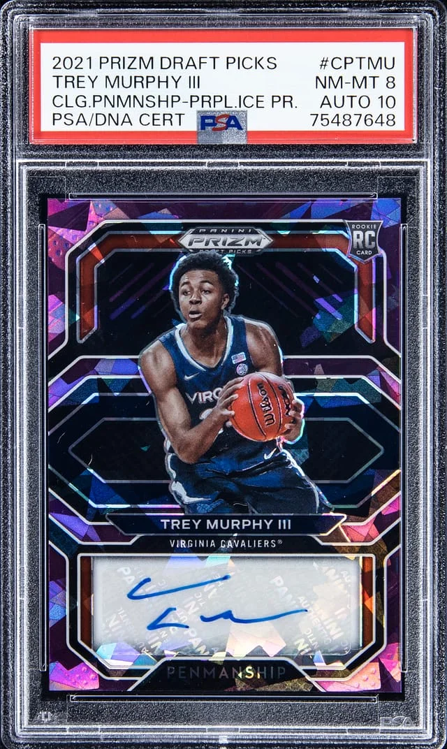 2021-22 Panini Trey Murphy III Draft Picks College Penmanship Purple Ice #CP-TMU card image