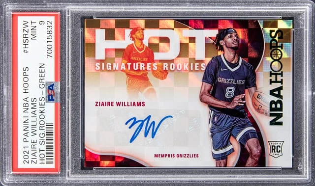 2021-22 Panini Ziaire Williams NBA Hoops Hot Signatures Rookies Green #HSR-ZW card image