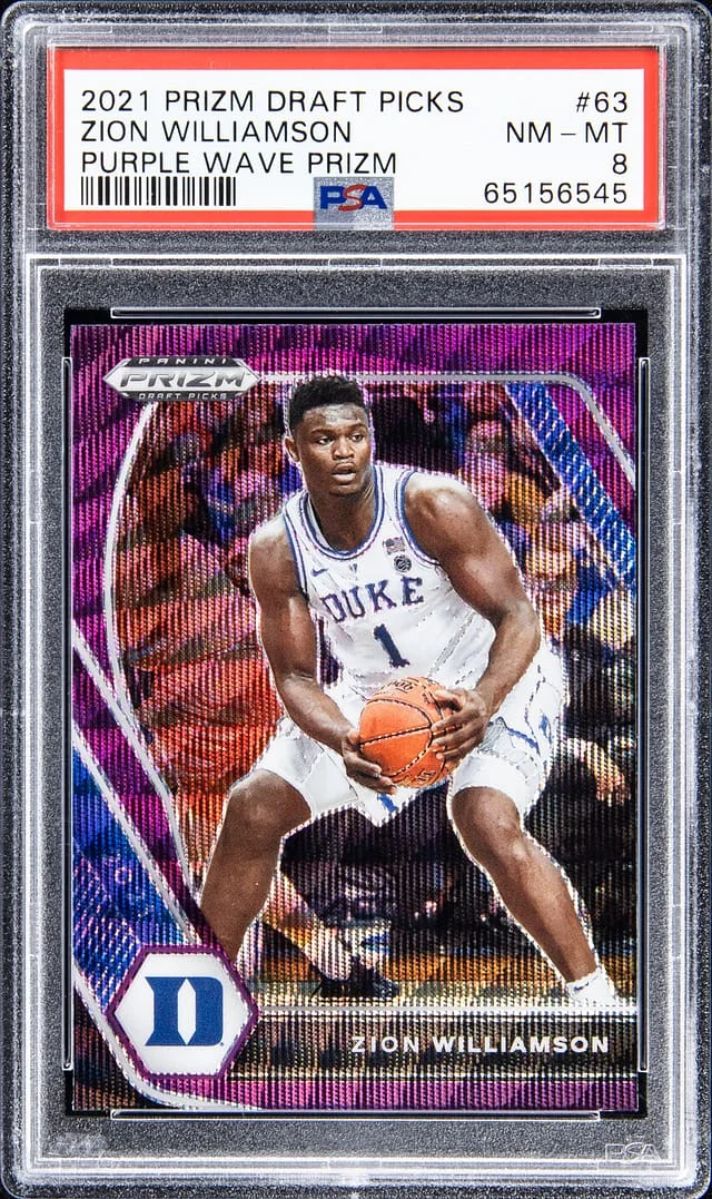 2021-22 Panini Zion Williamson Draft Picks Purple Wave Prizm #63 card image