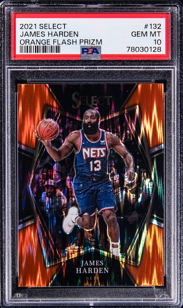 2021-22 Select James Harden Orange Flash Prizm - Premier Level #132 card image