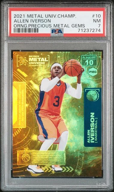 2021-22 SkyBox Metal Universe Allen Iverson Orange Precious Metal Gems (PMG) #10 card image