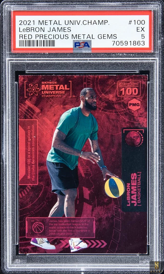 2021-22 SkyBox Metal Universe Champions LeBron James Red Precious Metal Gems (PMG) #100 card image