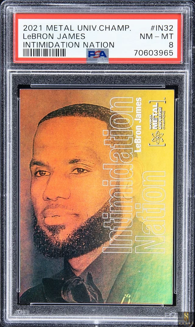 2021-22 SkyBox Metal Universe Champions LeBron James Intimidation Nation #IN32 card image