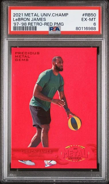 2021-22 SkyBox Metal Universe Champions LeBron James 1997-98 Retro Red Precious Metal Gems #RB50 card image