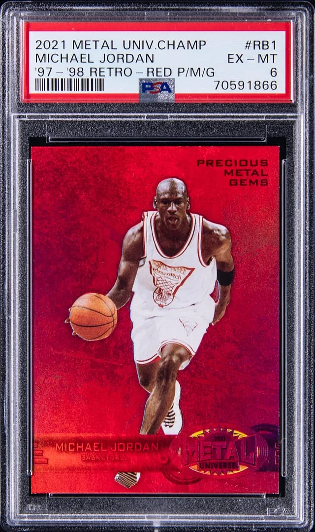 2021-22 SkyBox Metal Universe Champions Michael Jordan 97-98 Retro Red Precious Metal Gems (PMG) Red #RB-1 card image