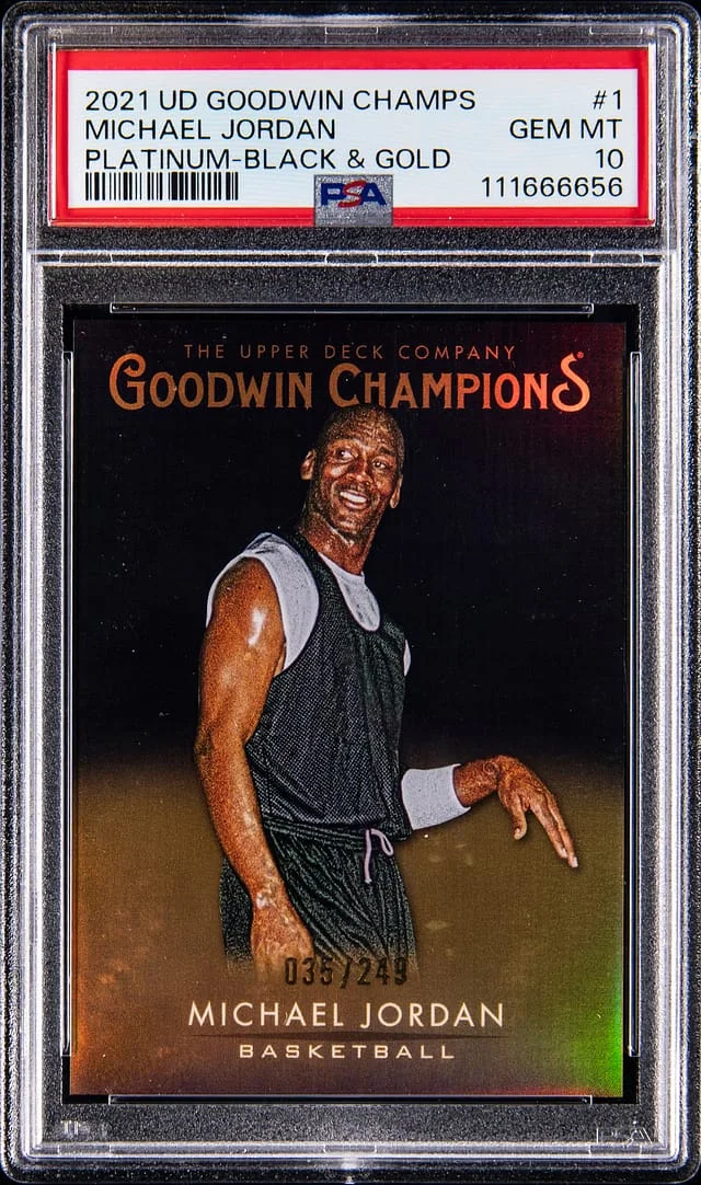 2021-22 Upper Deck Goodwin Champions Michael Jordan Platinum Black & Gold #1 card image