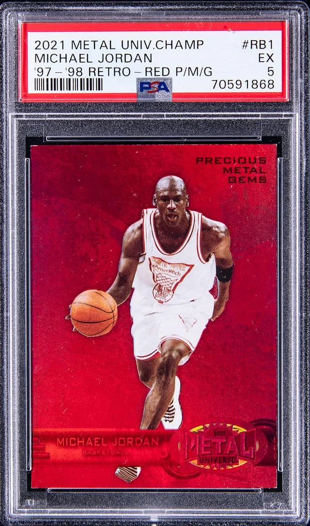 2021-22 Upper Deck Michael Jordan Metal Universe Champions '97-98 Retro Precious Metal Gems (PMG) Red #RB-1 card image