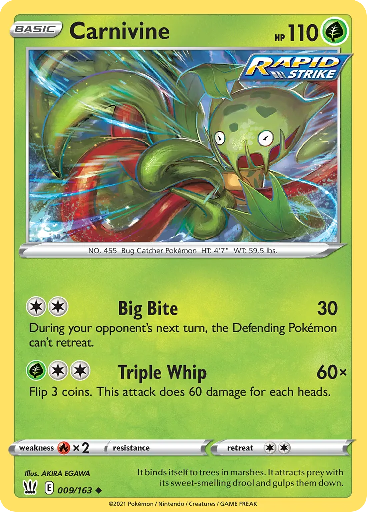 2021 Battle Styles Carnivine Uncommon #009/163 Uncommon card image