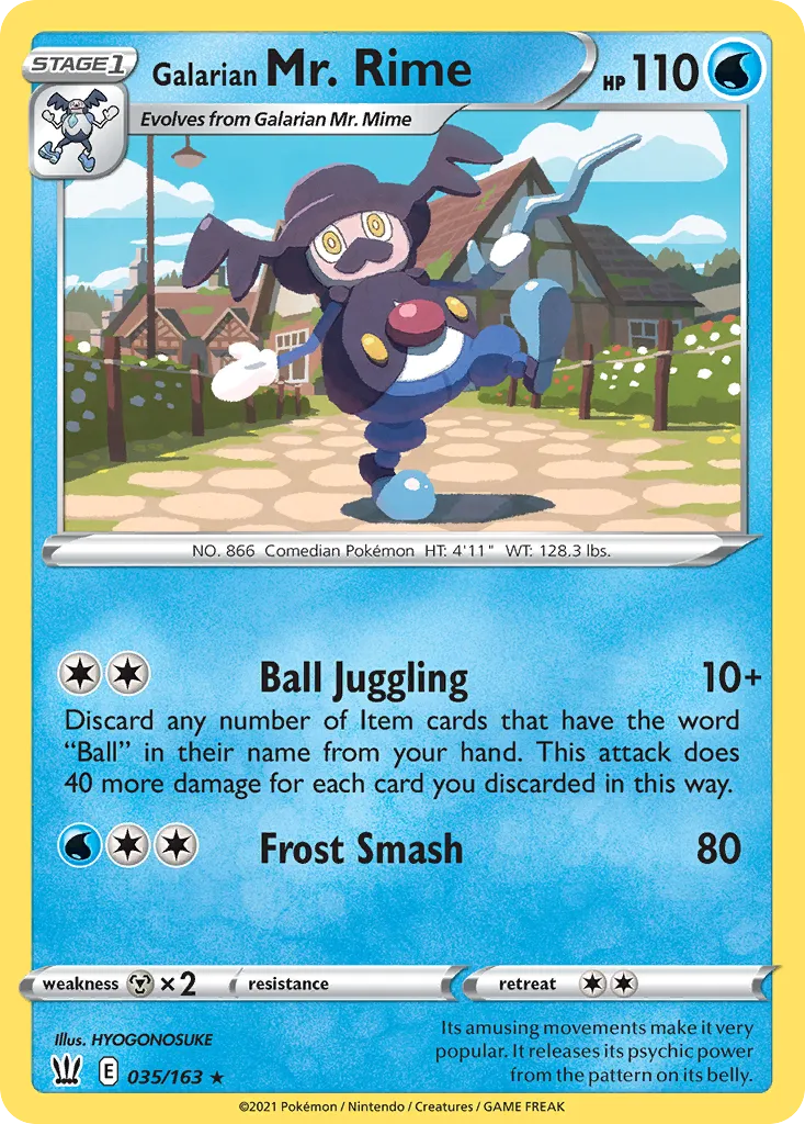 2021 Battle Styles Galarian Mr. Rime #035/163 Rare card image