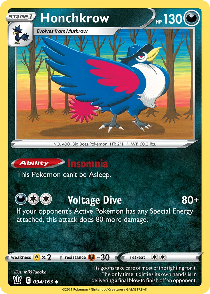 2021 Battle Styles Honchkrow Uncommon #094/163 Uncommon card image