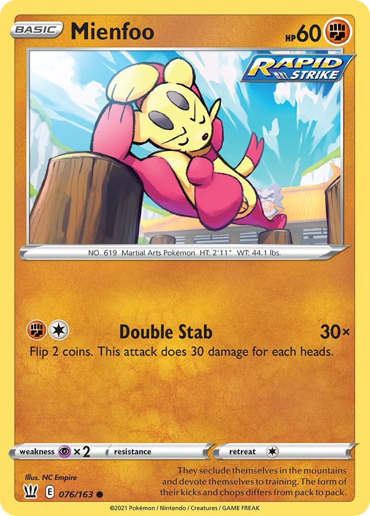 2021 Battle Styles Mienfoo Common #076/163 Common card image