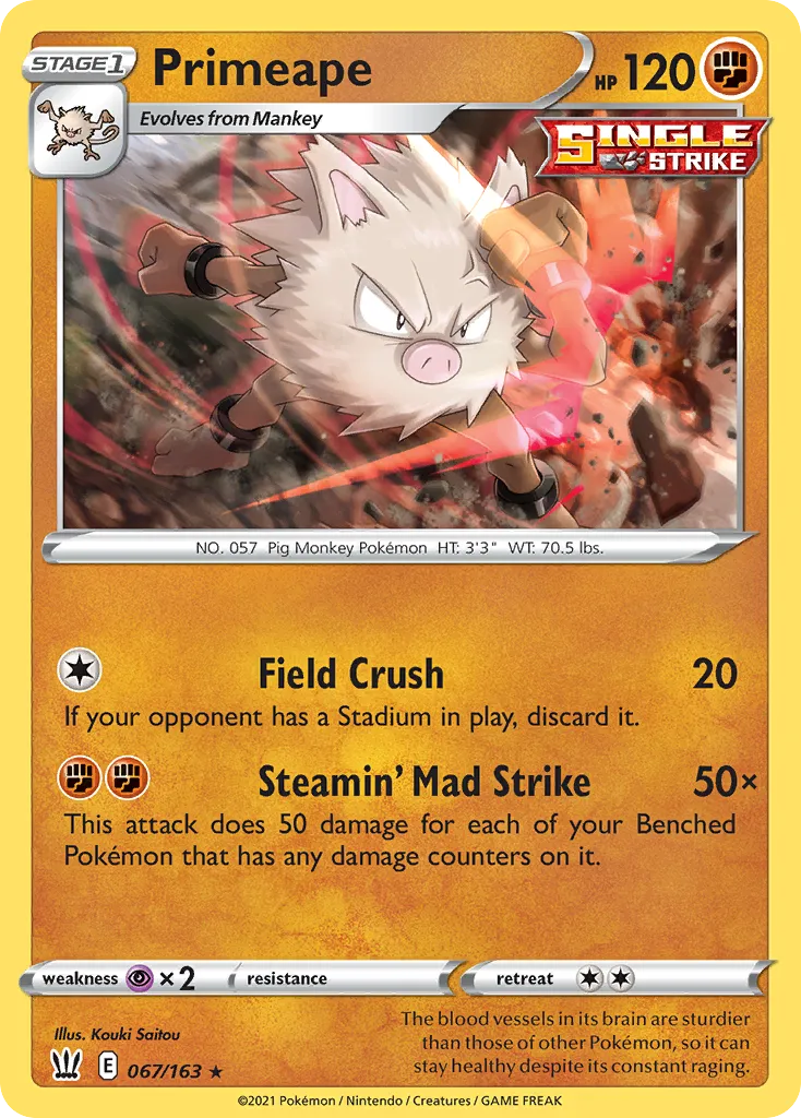 2021 Battle Styles Primeape #067/163 Rare card image