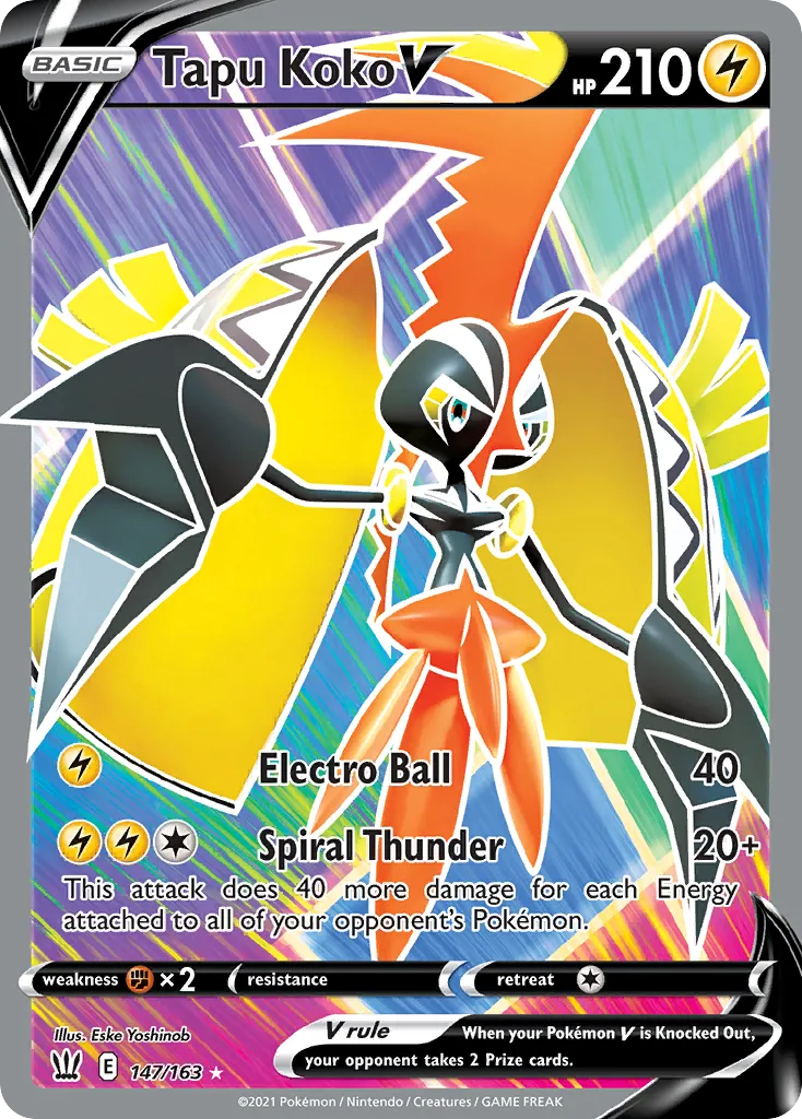 2021 Battle Styles Tapu Koko V Rare Holo V #050/163 Rare Holo V card image