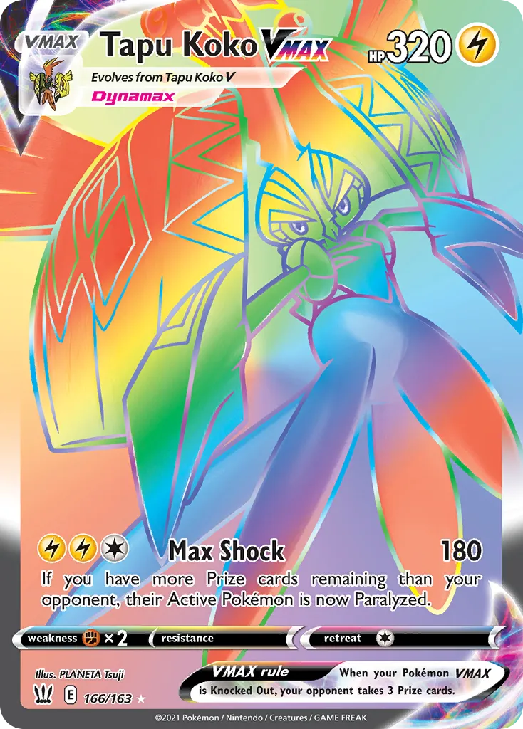 2021 Battle Styles Tapu Koko VMAX #166/163 Rare Rainbow card image