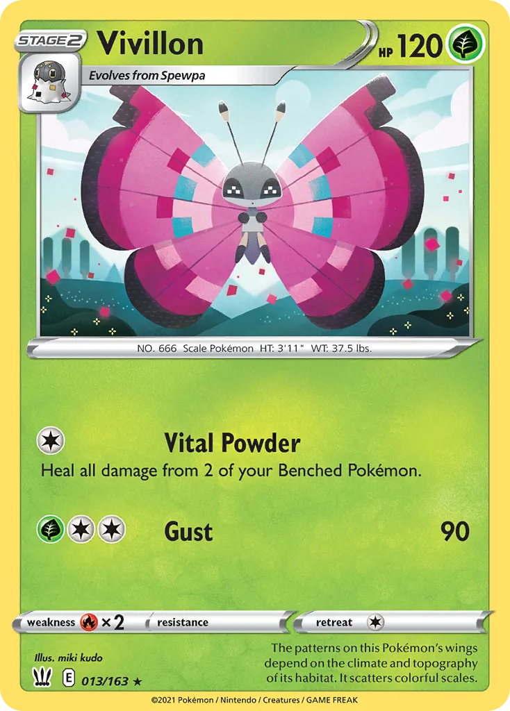 2021 Battle Styles Vivillon #013/163 Rare card image