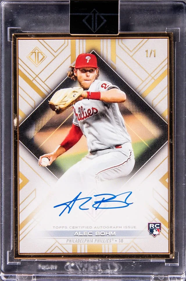 2021 Bowman Alec Bohm Transcendent Collection One-Of-One Deca Gold Autograph #BDCAV-AB card image
