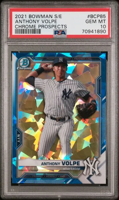 2021 Bowman Anthony Volpe Mega Box Chrome Green Refractor #BCP-85 card image