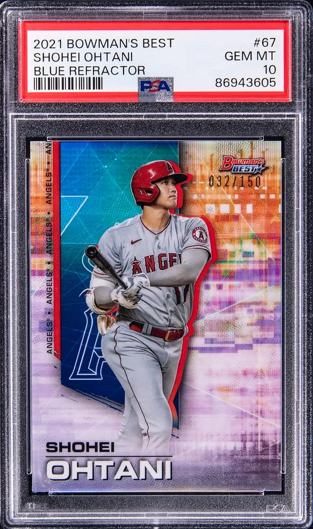 2021 Bowman Best Shohei Ohtani Blue Refractor #67 card image