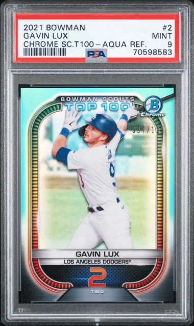 2021 Bowman Chrome 2 Gavin Lux Scouts' Top 100 Aqua Refractor #BTP- card image