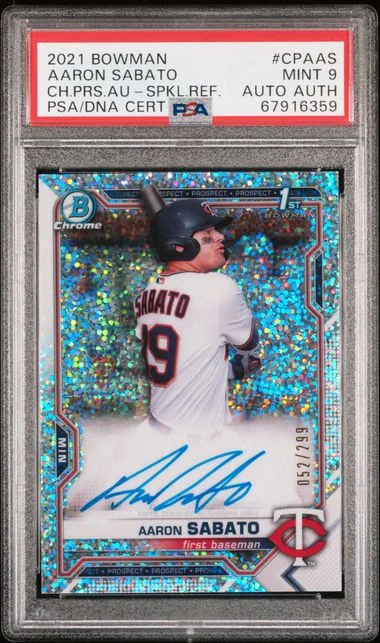 2021 Bowman Chrome Aaron Sabato Prospect Autographs Speckle Refractor #CPA-AS card image