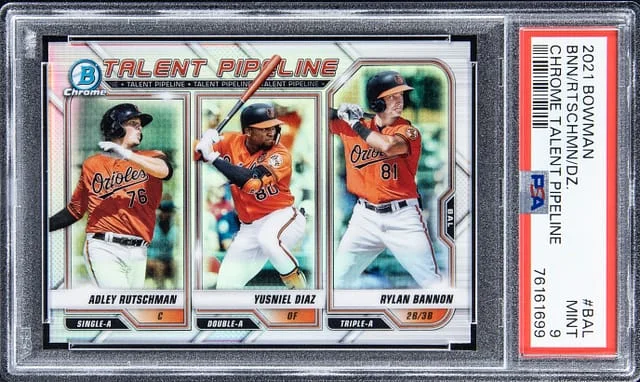2021 Bowman Chrome Adley Rutschman, Yusniel Diaz, Rylan Bannon Talent Pipeline #BAL card image