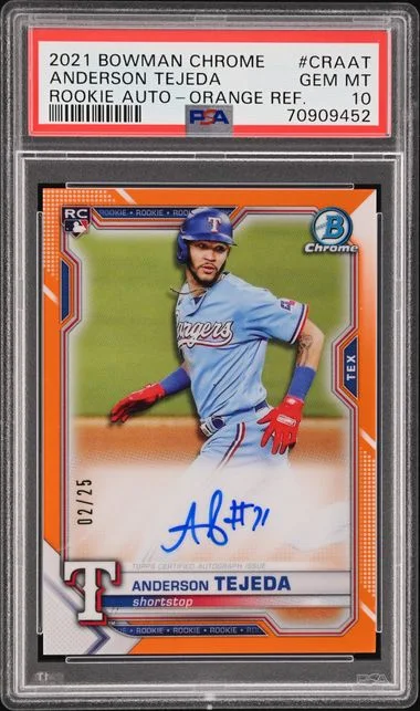 2021 Bowman Chrome Anderson Tejeda Autographs Orange Refractor #CRA-AT card image