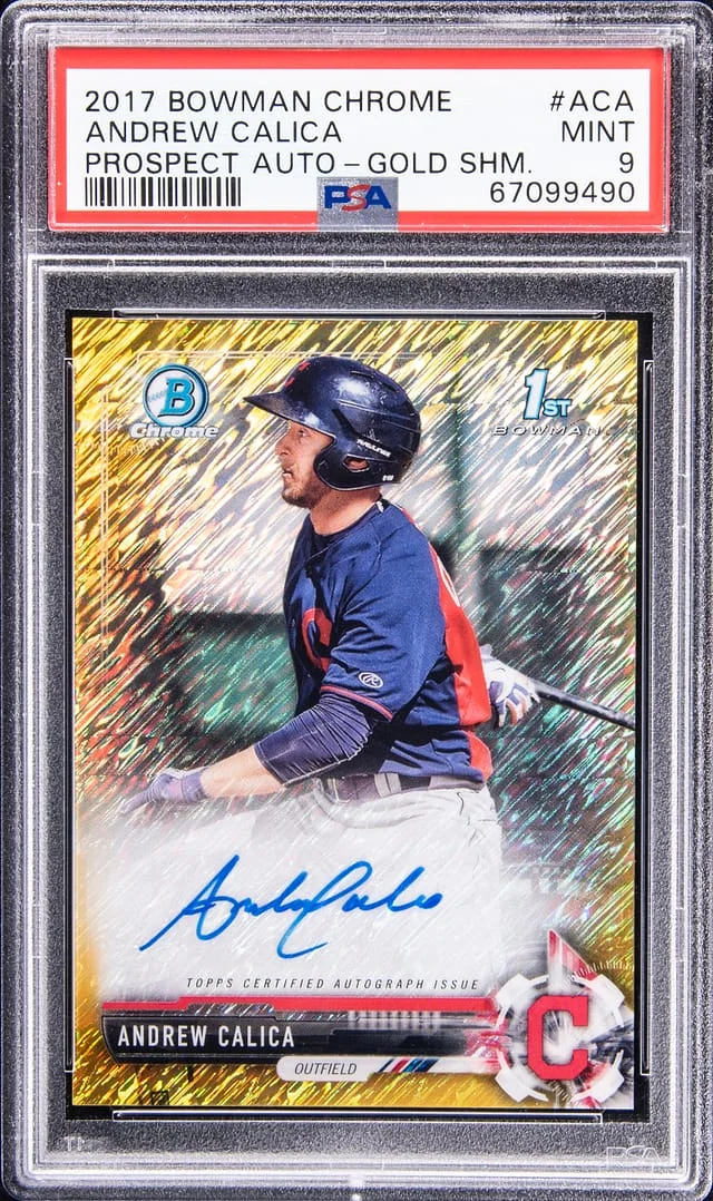2021 Bowman Chrome Andrew Calica Prospect Autograph Gold Shimmer #CPA-ACA card image