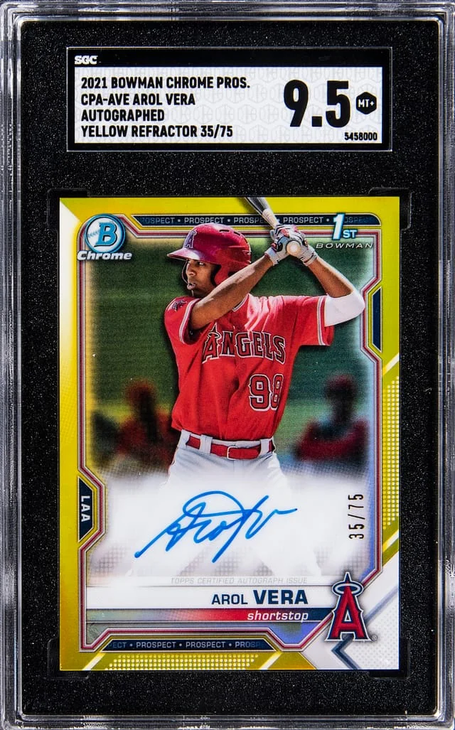 2021 Bowman Chrome Arol Vera Prospect Yellow Refractor Autograph #CPA-AVE card image