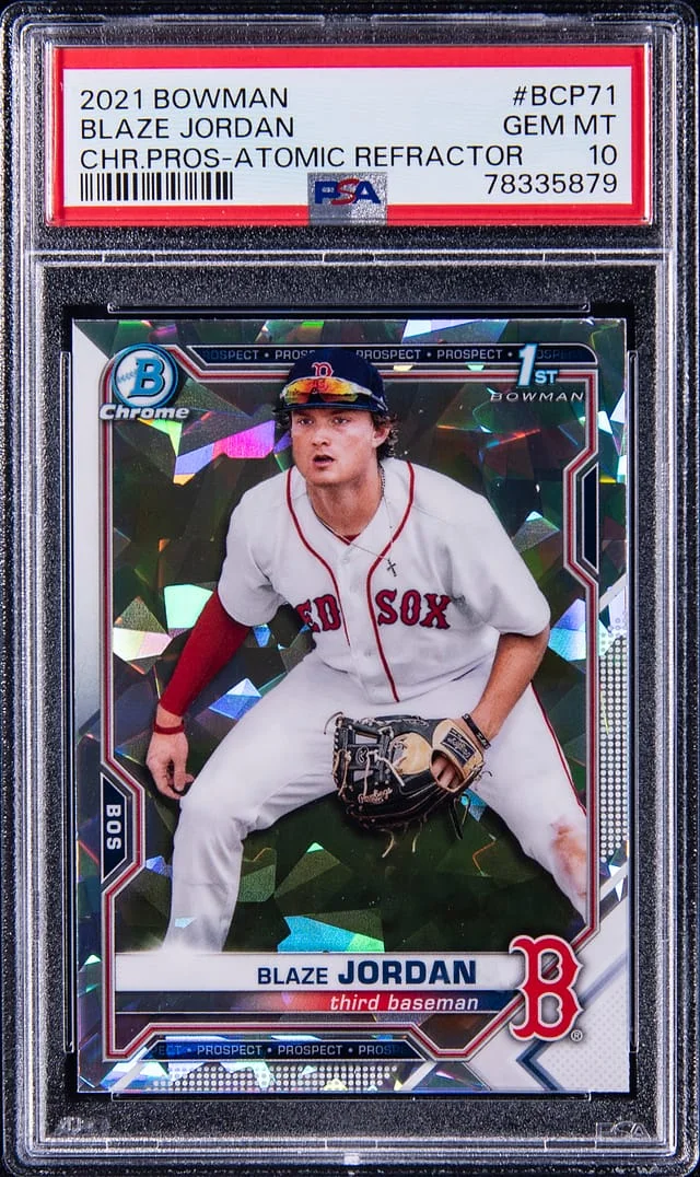 2021 Bowman Chrome Blaze Jordan Prospect Atomic Refractor #BCP-11 card image
