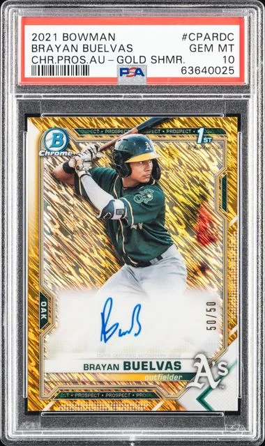 2021 Bowman Chrome Brayan Buelvas Prospect Autographs Gold Shimmer Refractor #CPARDC card image
