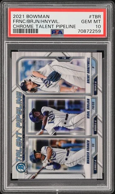 2021 Bowman Chrome Brent Honeywell/Vidal Brujan/Wander Franco Talent Pipeline #TP-TBR card image