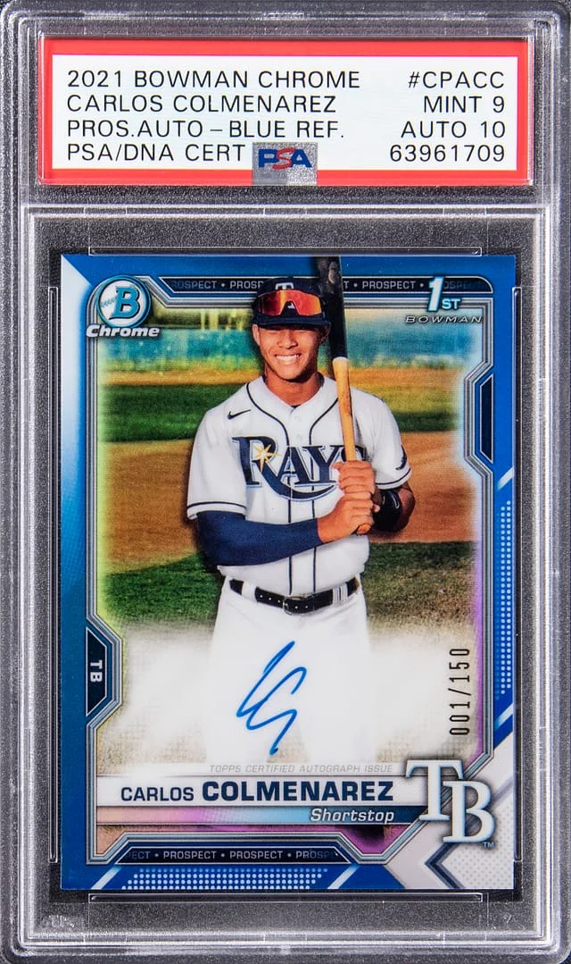 2021 Bowman Chrome Carlos Colmenarez Prospect Autographs Blue Refractor #CPA-CC card image