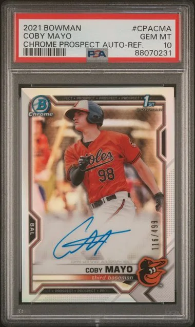 2021 Bowman Chrome Coby Mayo Prospect Autographs Refractor #CPA-CMA card image