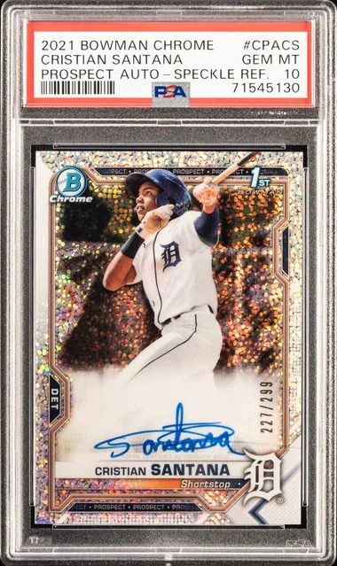 2021 Bowman Chrome Cristian Santana Prospect Autographs Speckle Refractor #CPA-CS card image