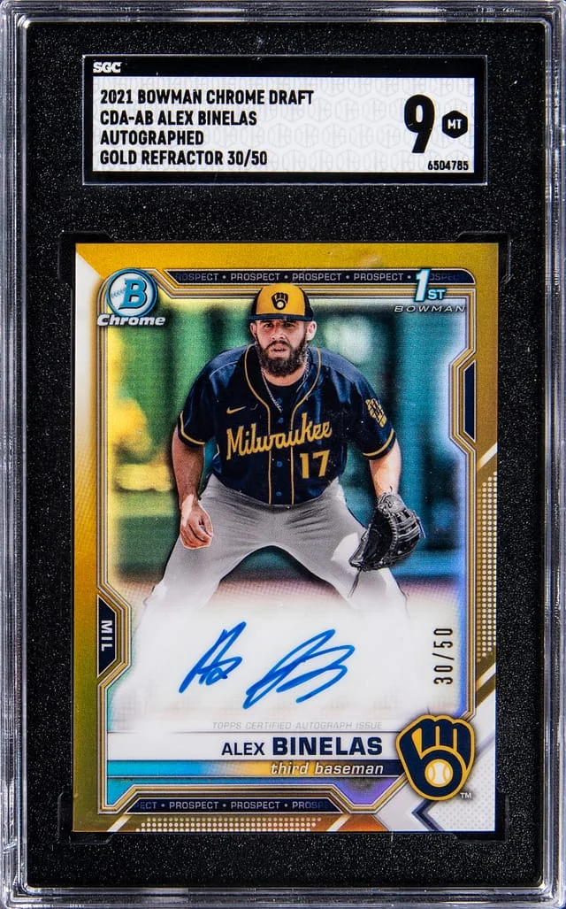 2021 Bowman Chrome Draft Alex Binelas Autographs Gold Refractor #CDA-AB card image