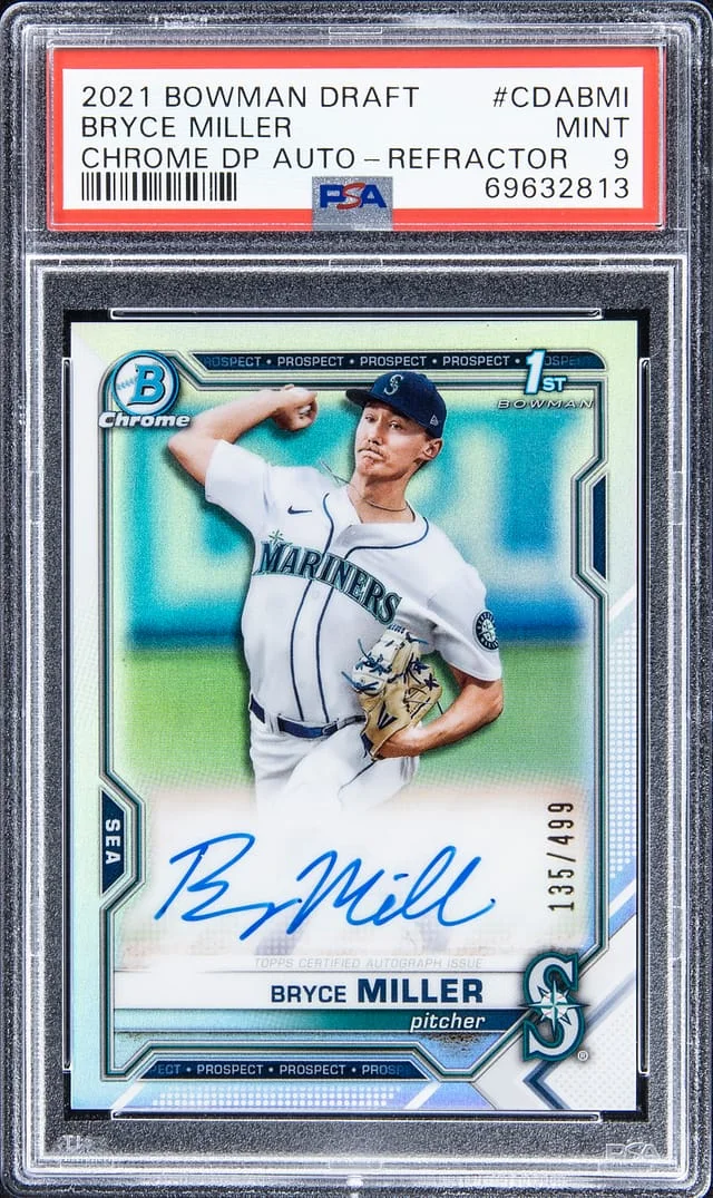 2021 Bowman Chrome Draft Bryce Miller Prospects Autograph Refractor #CDA-BMI card image