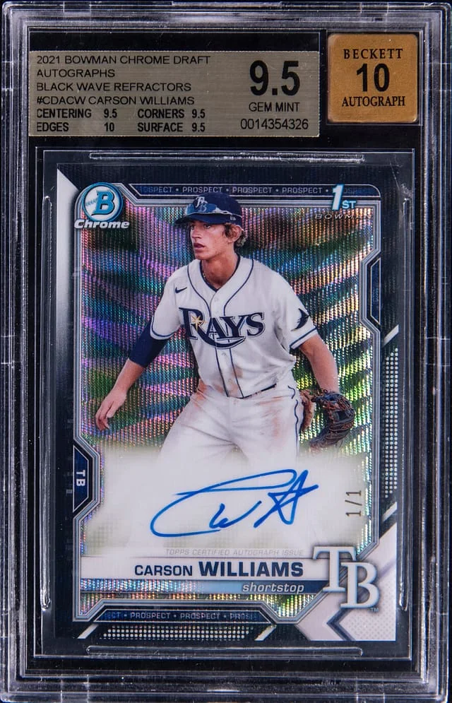 2021 Bowman Chrome Draft Carson Williams Autographs Black Wave Refractor #CDA-CW card image