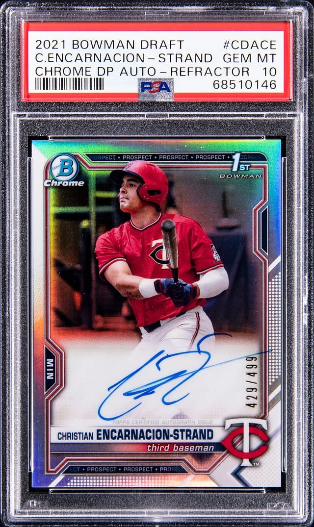 2021 Bowman Chrome Draft Christian Encarnacion-Strand Prospects Autograph Refractor #CDA-CE card image