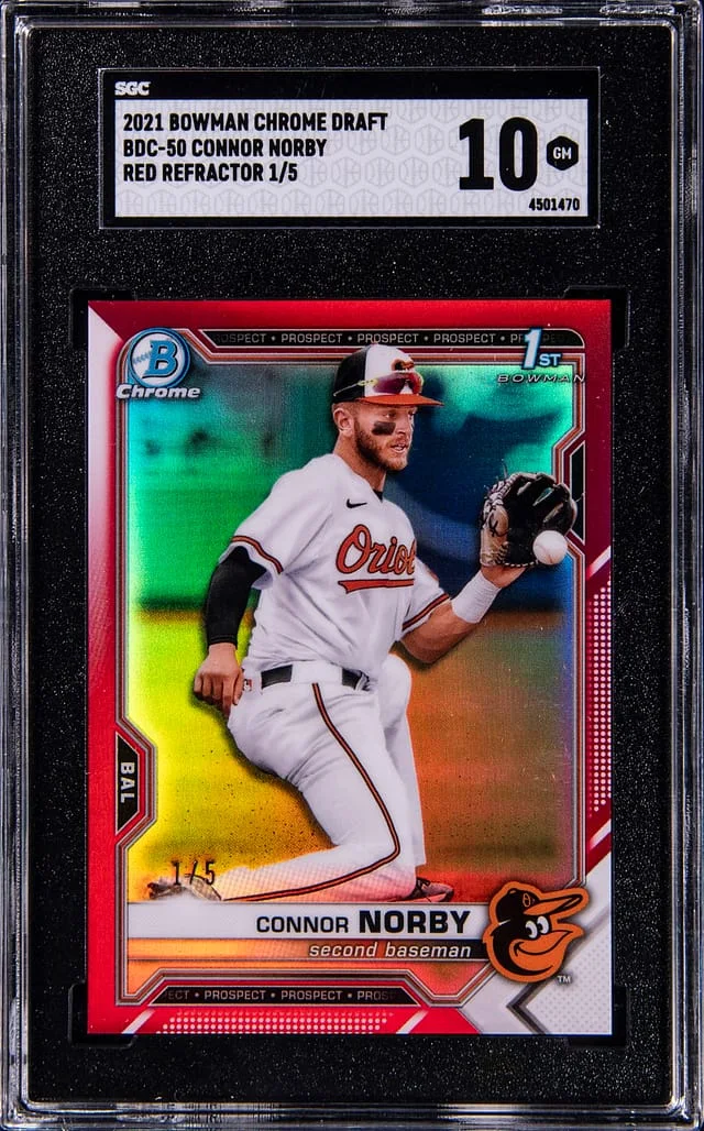 2021 Bowman Chrome Draft Connor Norby Red Refractor #BDC-50 card image