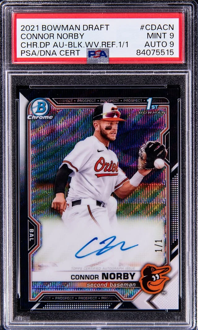 2021 Bowman Chrome Draft Connor Norby Pick Autograph Black Wave Refractor #CDACN card image