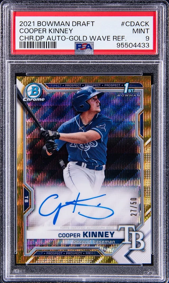 2021 Bowman Chrome Draft Cooper Kinney Prospect Autograph Gold Wave Refractor #CDACK card image