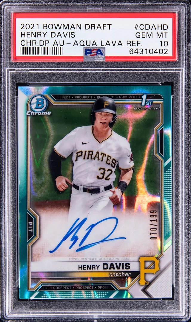 2021 Bowman Chrome Draft Henry Davis Picks Autograph Blue Wave Refractor #CDAHD card image