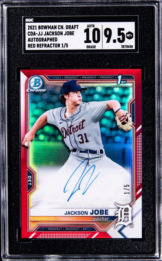 2021 Bowman Chrome Draft Jackson Jobe Autograph Red Refractor #CDA-JJ card image