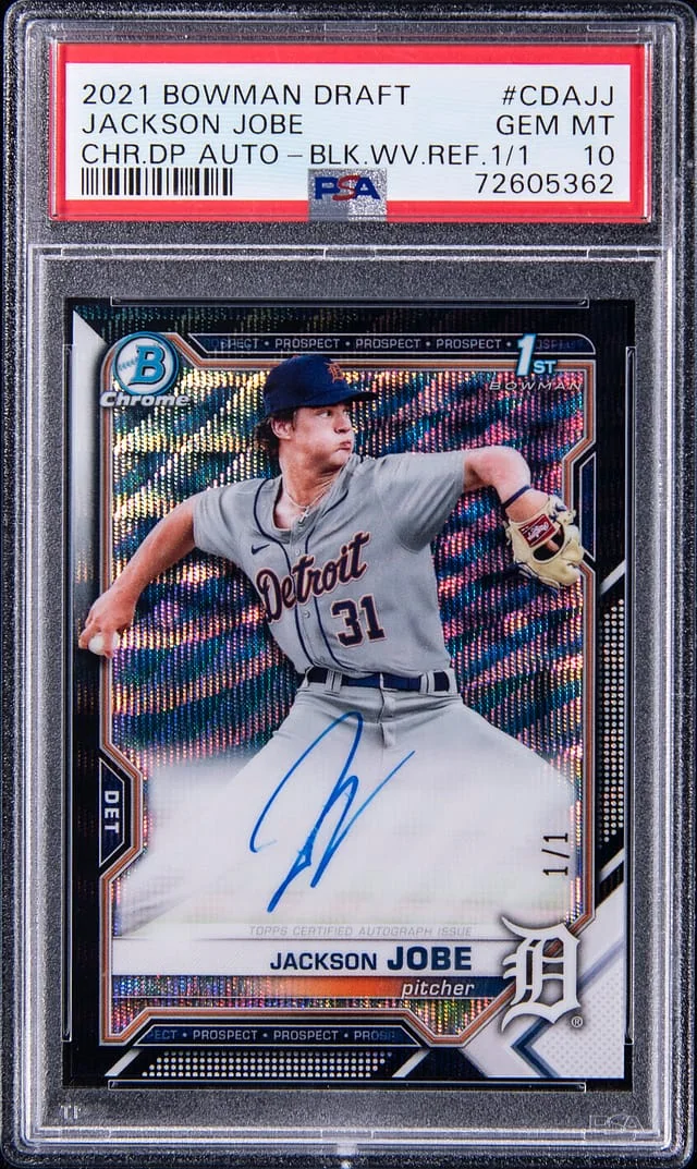 2021 Bowman Chrome Draft Jackson Jobe Picks Autographs Blue Refractor #CDAJJ card image