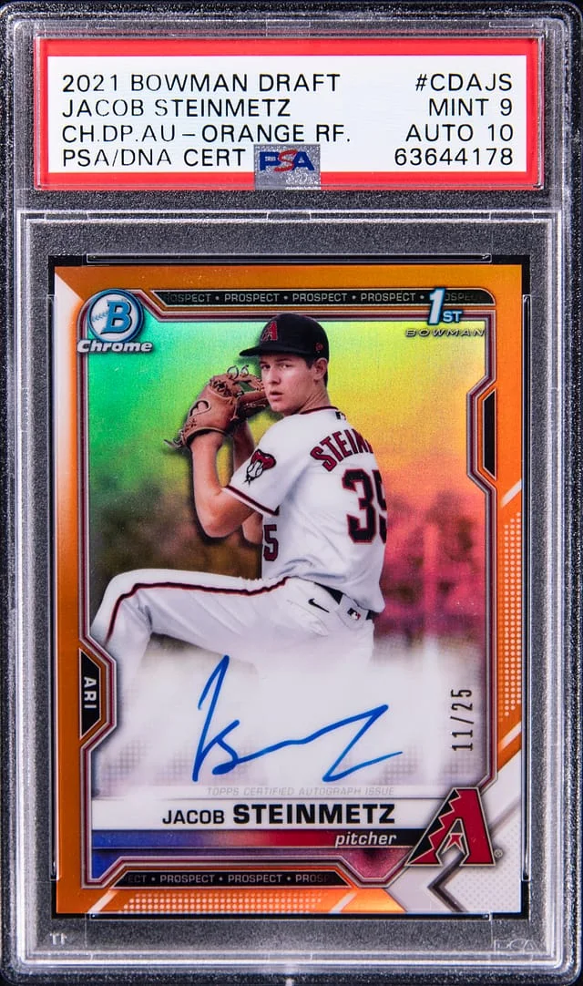 2021 Bowman Chrome Draft Jacob Steinmetz Pick Autograph Orange Refractor #CDAJS card image