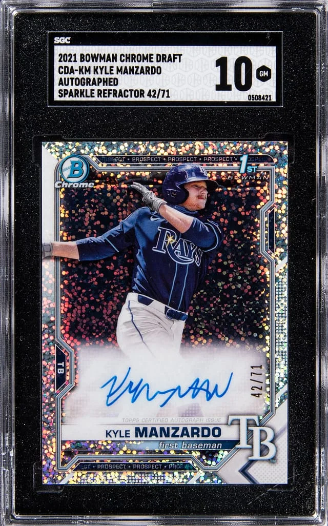 2021 Bowman Chrome Draft Kyle Manzardo Autographs Orange Refractor #CDA-KM card image