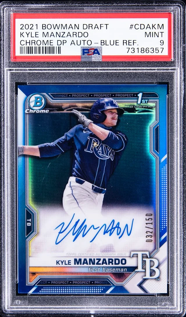2021 Bowman Chrome Draft Kyle Manzardo Prospects Blue Refractor #CDAKM card image