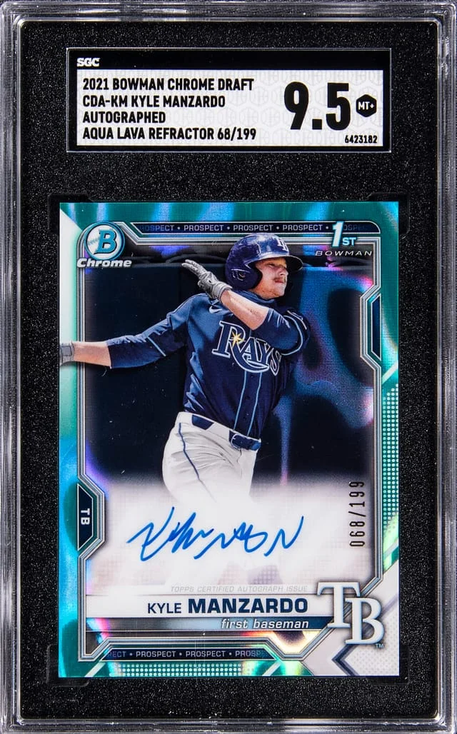 2021 Bowman Chrome Draft Kyle Manzardo Aqua Lava Refractor Autographed #CPA-KM card image