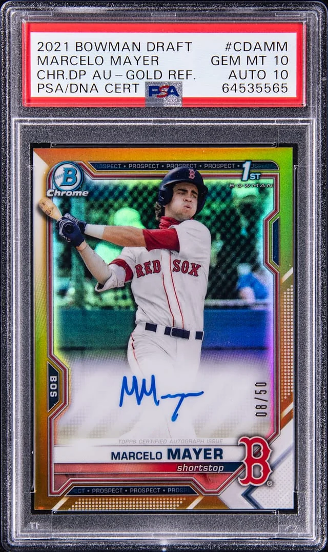 2021 Bowman Chrome Draft Marcelo Mayer Prospect Autograph Refractor #CDAMM card image